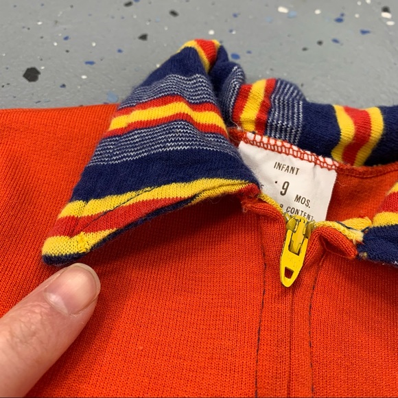 Vintage 60s Red Blue Yellow Stripe Zip Up Boiler Suit Coveralls Jumpsuit 6-9 MOS - Picture 3 of 10